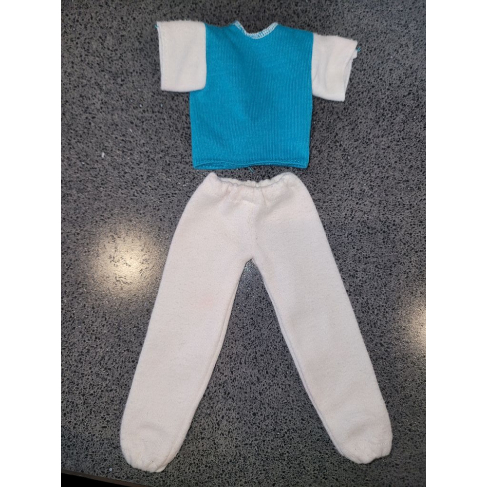 Vintage Ken Lounge Set Teal Knit Shirt White Pants 1980s 1990s Mattel Doll